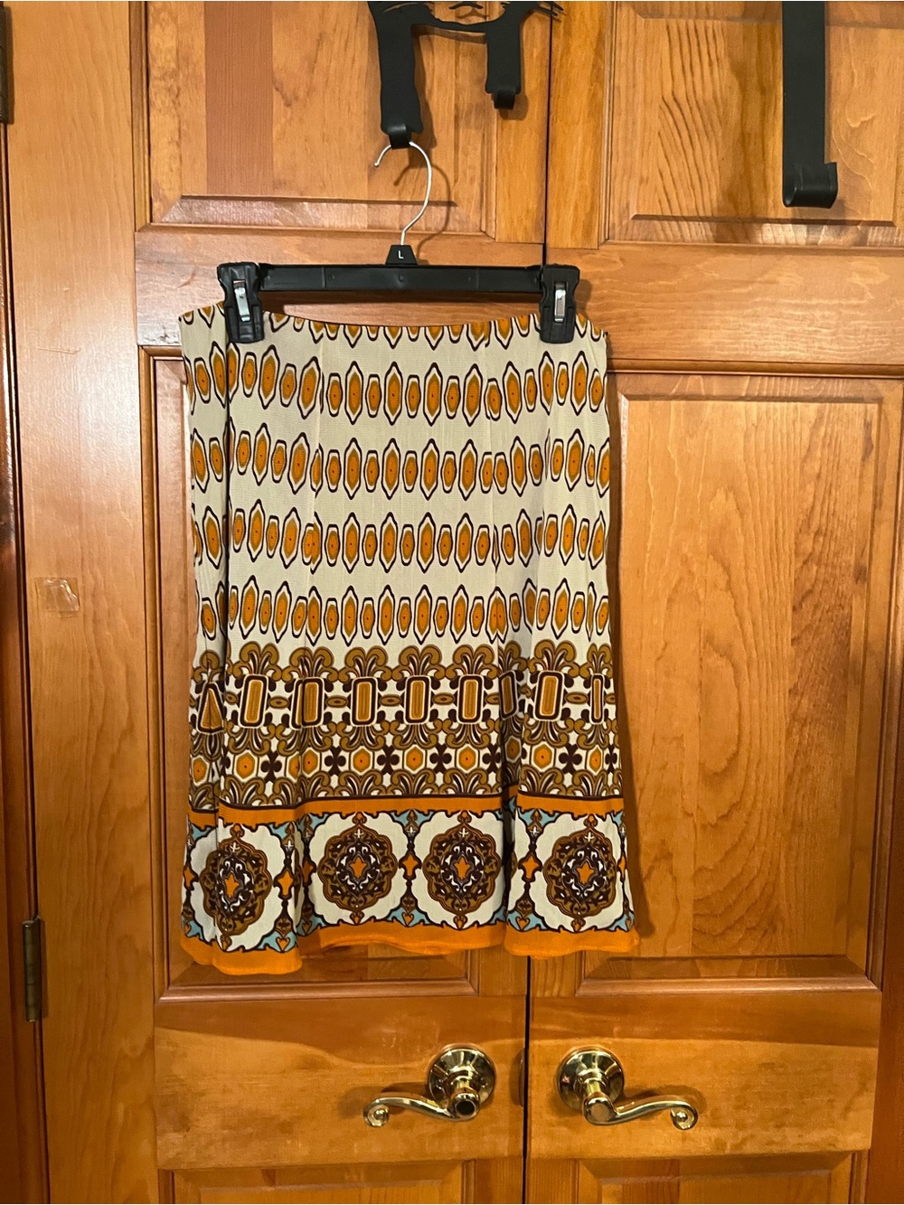 Nicole Cream Skirt with Orange and Brown Geometric Print
